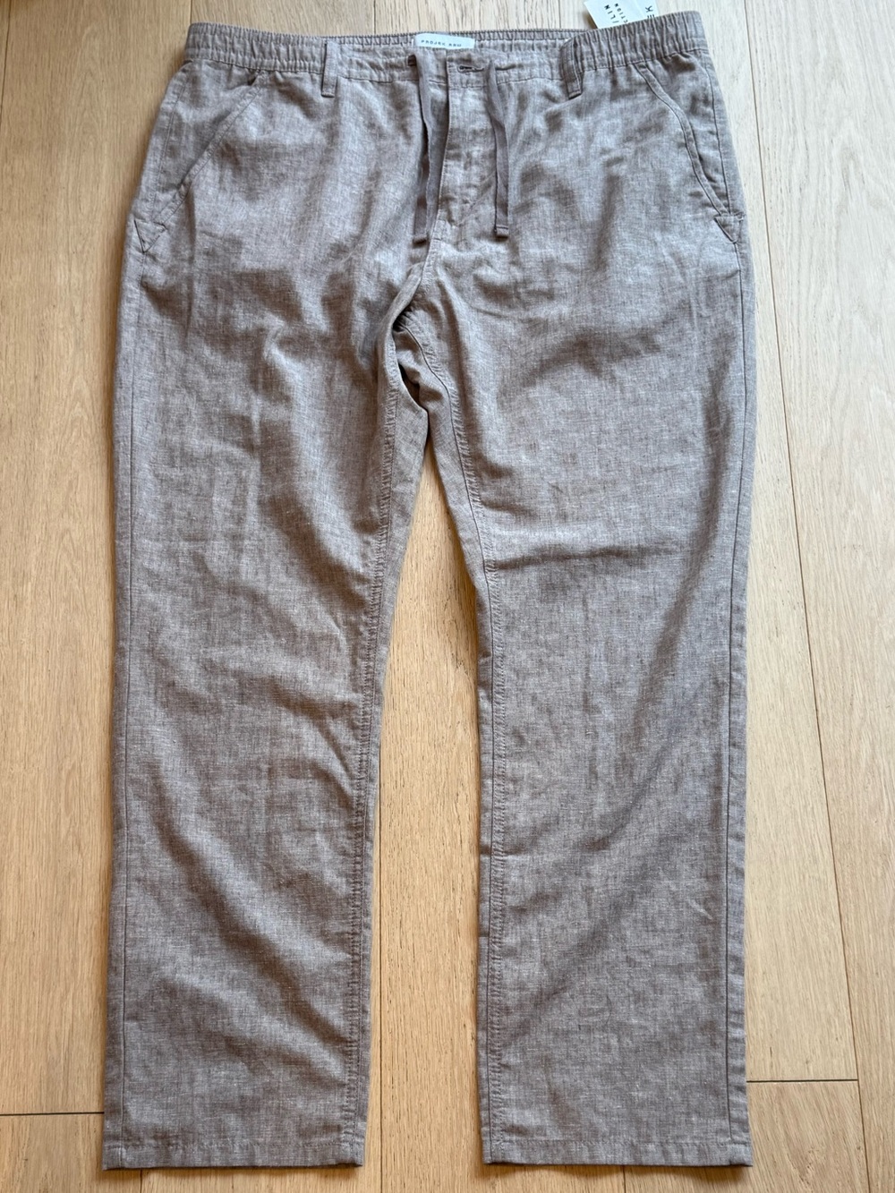 Projek Raw Men’s Linen Blend Drawstring Pants Beige Taupe NWT Euro Summer Vaca